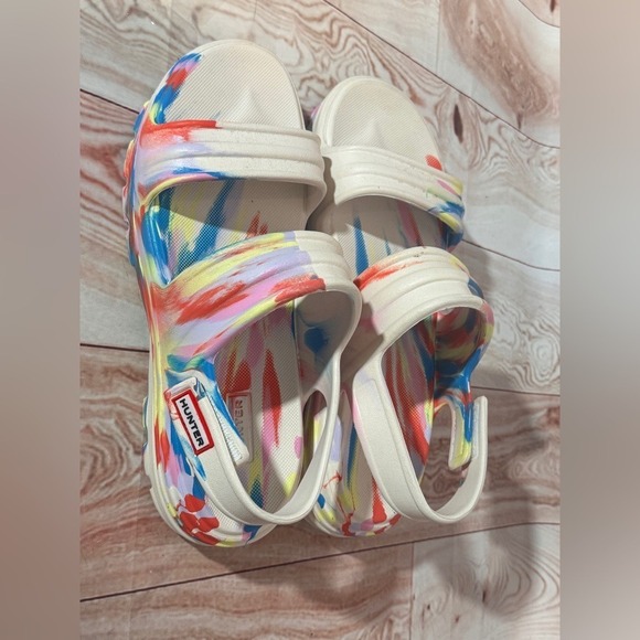 Hunter Rainbow Paint Splash Platform Adjustable strap Sandals size 9 Women's - Picture 8 of 11